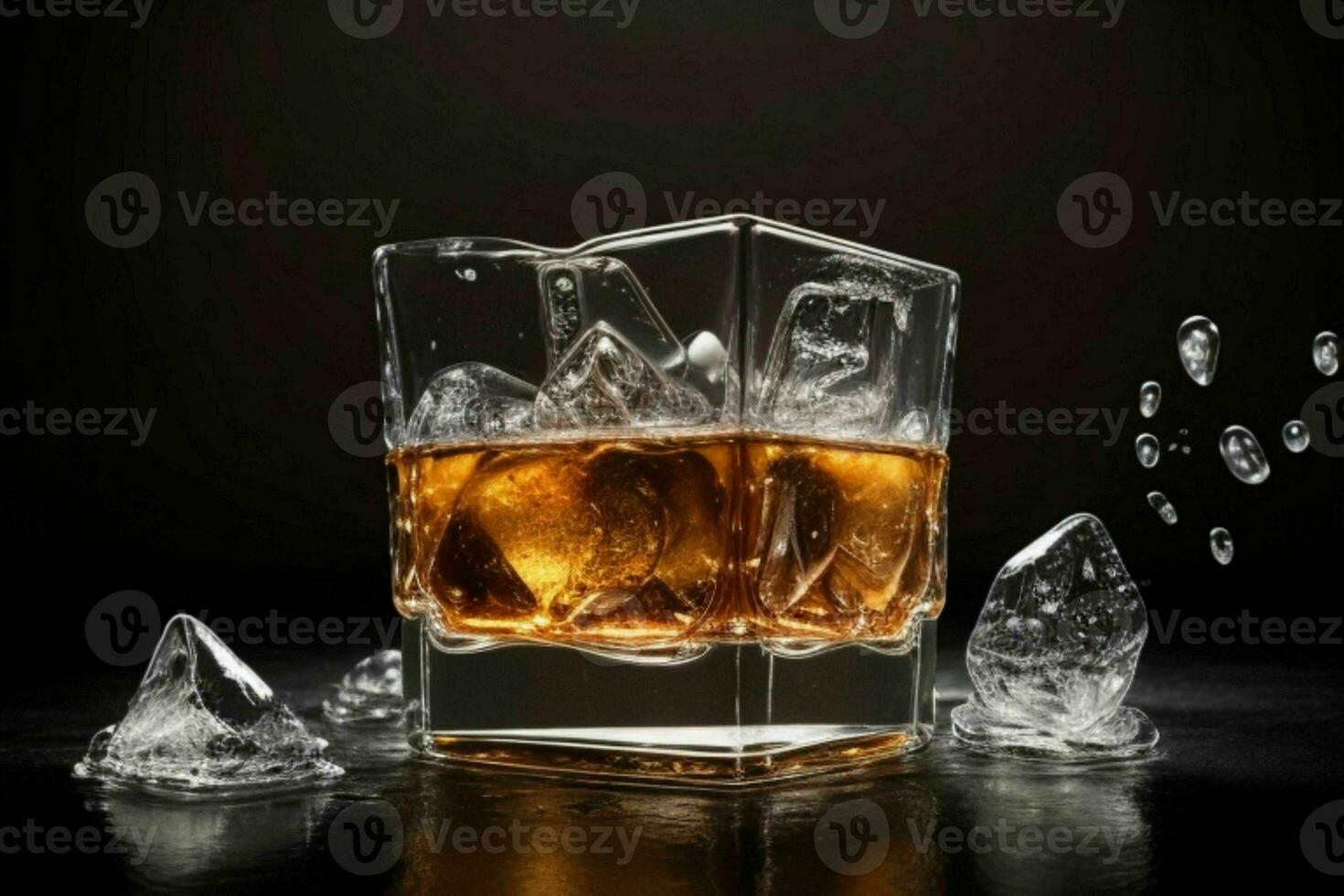 ai generado whisky chapoteo con hielo cubitos. Pro foto