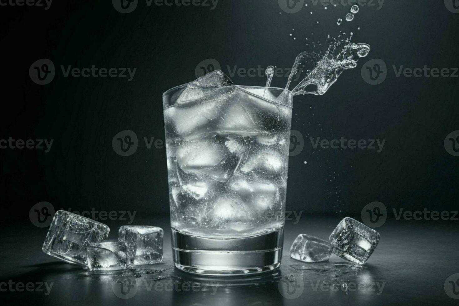AI generated Gin tonic splash with ice cubes. Pro Photo