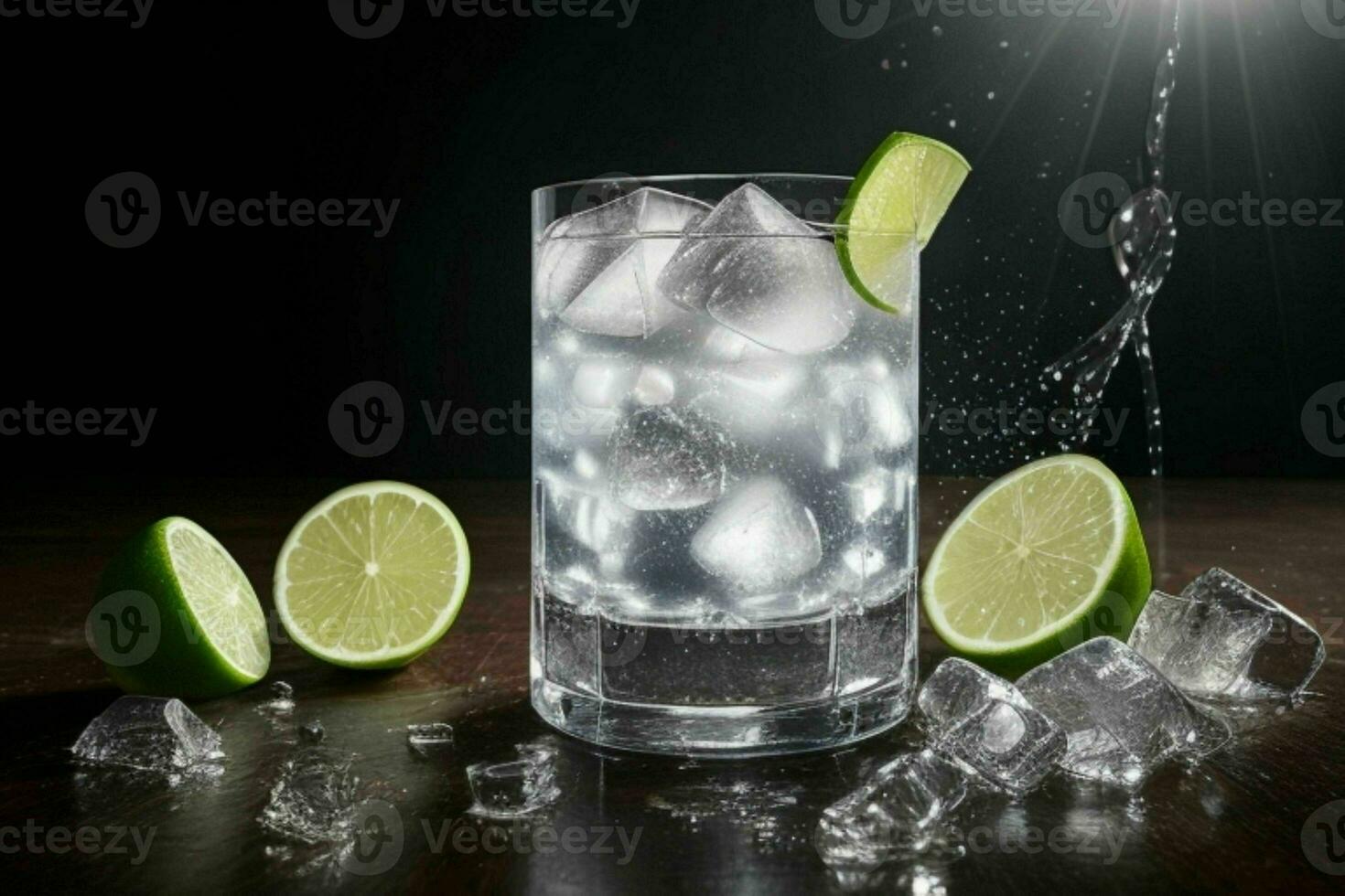 AI generated Gin tonic splash with ice cubes. Pro Photo