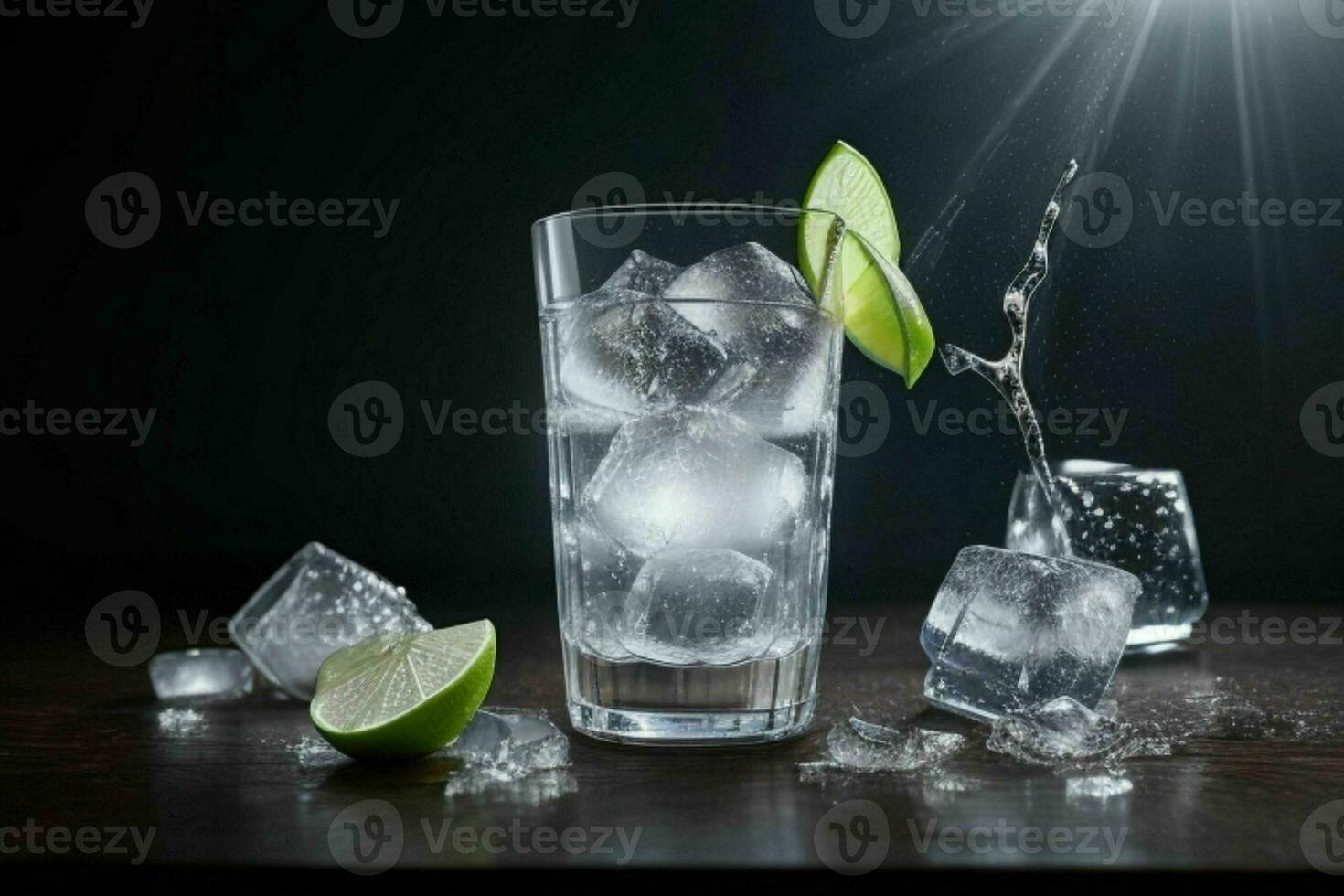 AI generated Gin tonic splash with ice cubes. Pro Photo