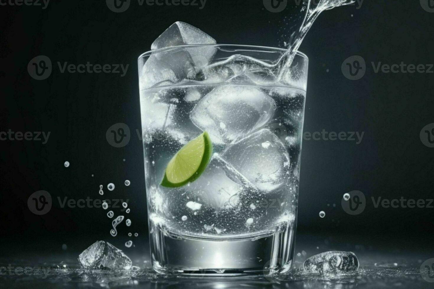 AI generated Gin tonic splash with ice cubes. Pro Photo