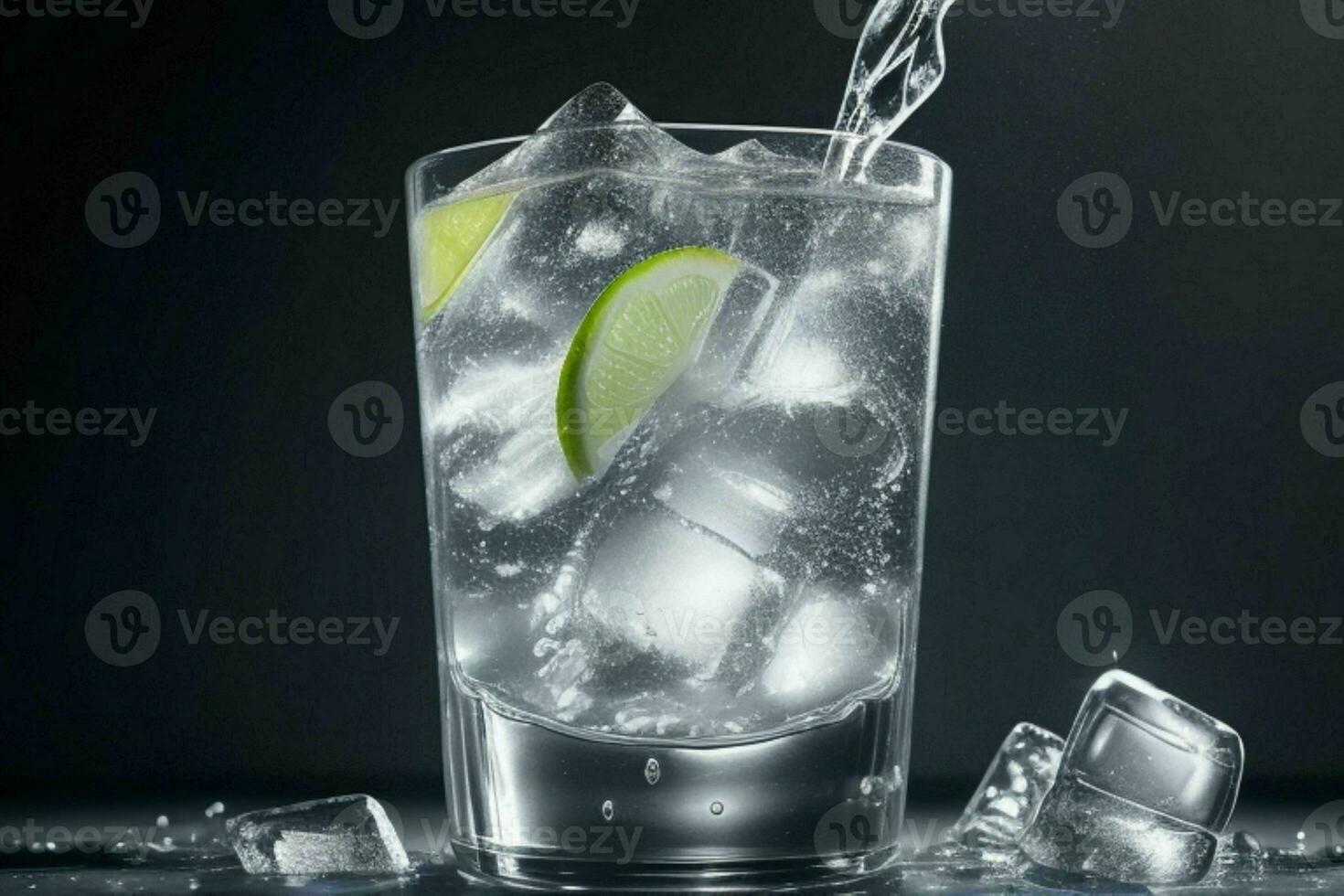 AI generated Gin tonic splash with ice cubes. Pro Photo