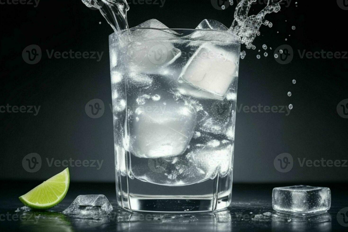 AI generated Gin tonic splash with ice cubes. Pro Photo