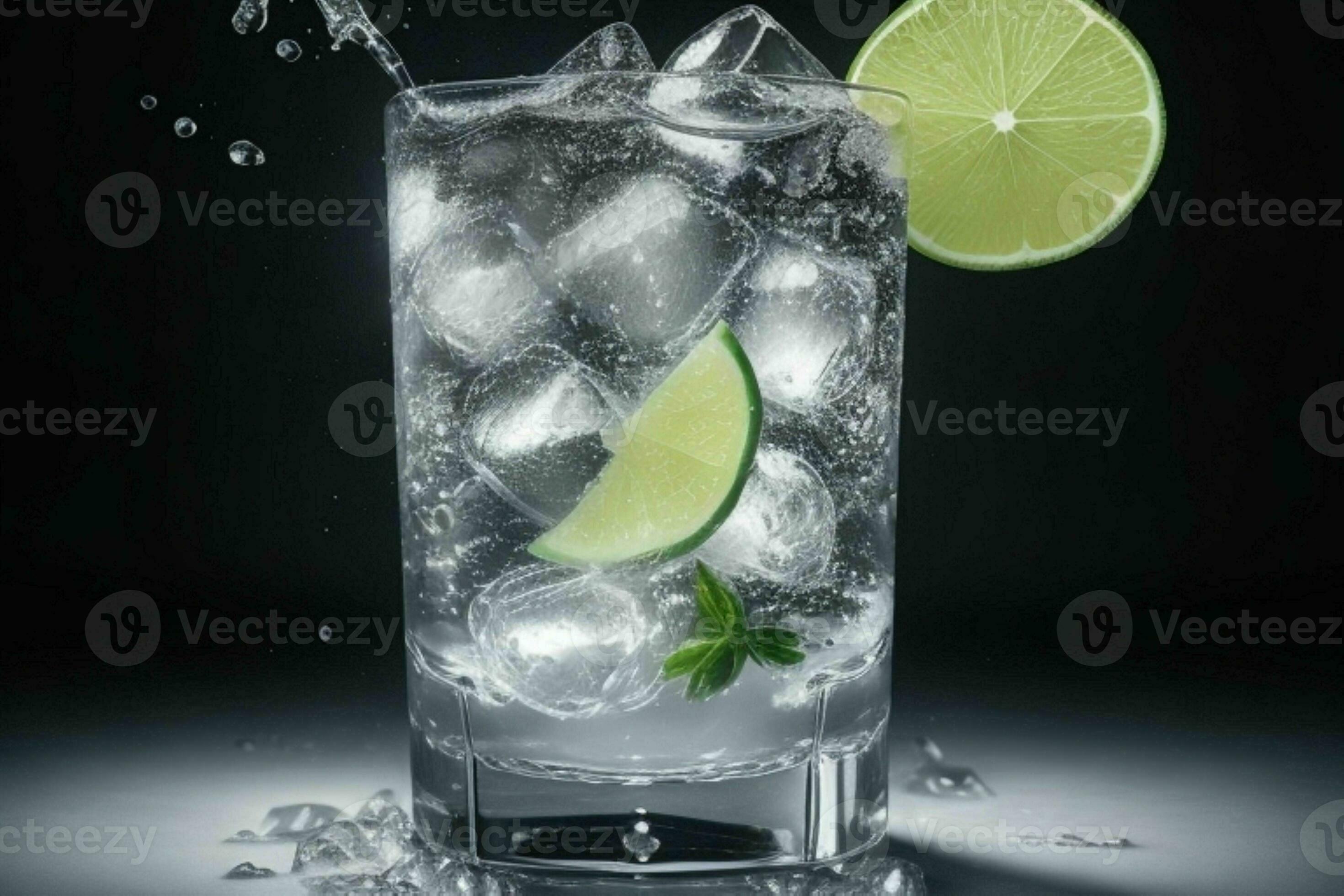 AI generated Gin tonic splash with ice cubes. Pro Photo 35539293 Stock