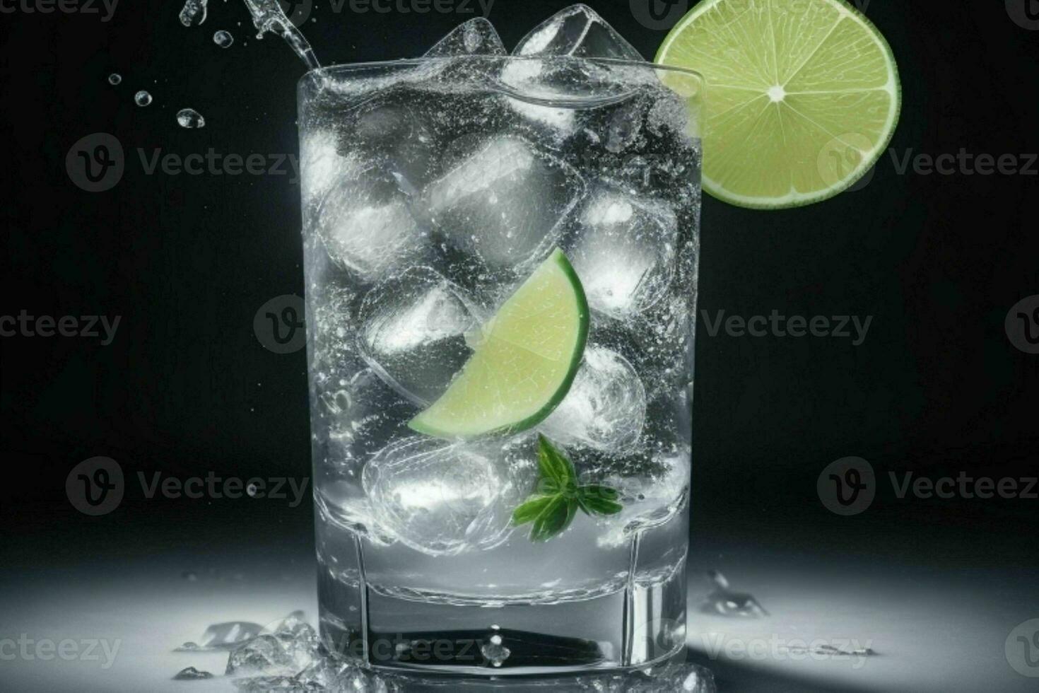 AI generated Gin tonic splash with ice cubes. Pro Photo