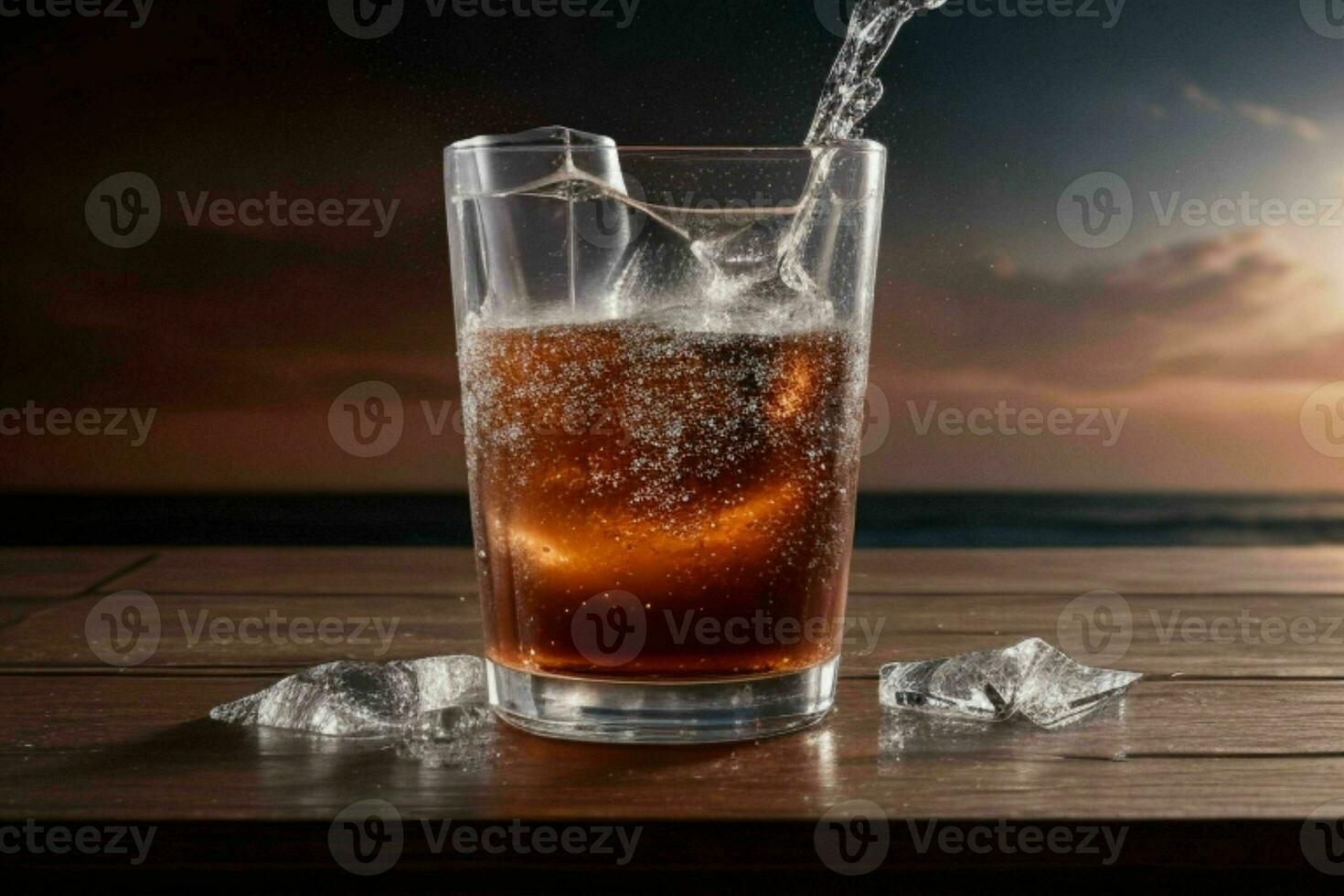 AI generated Cola splash with ice cubes. Pro Photo