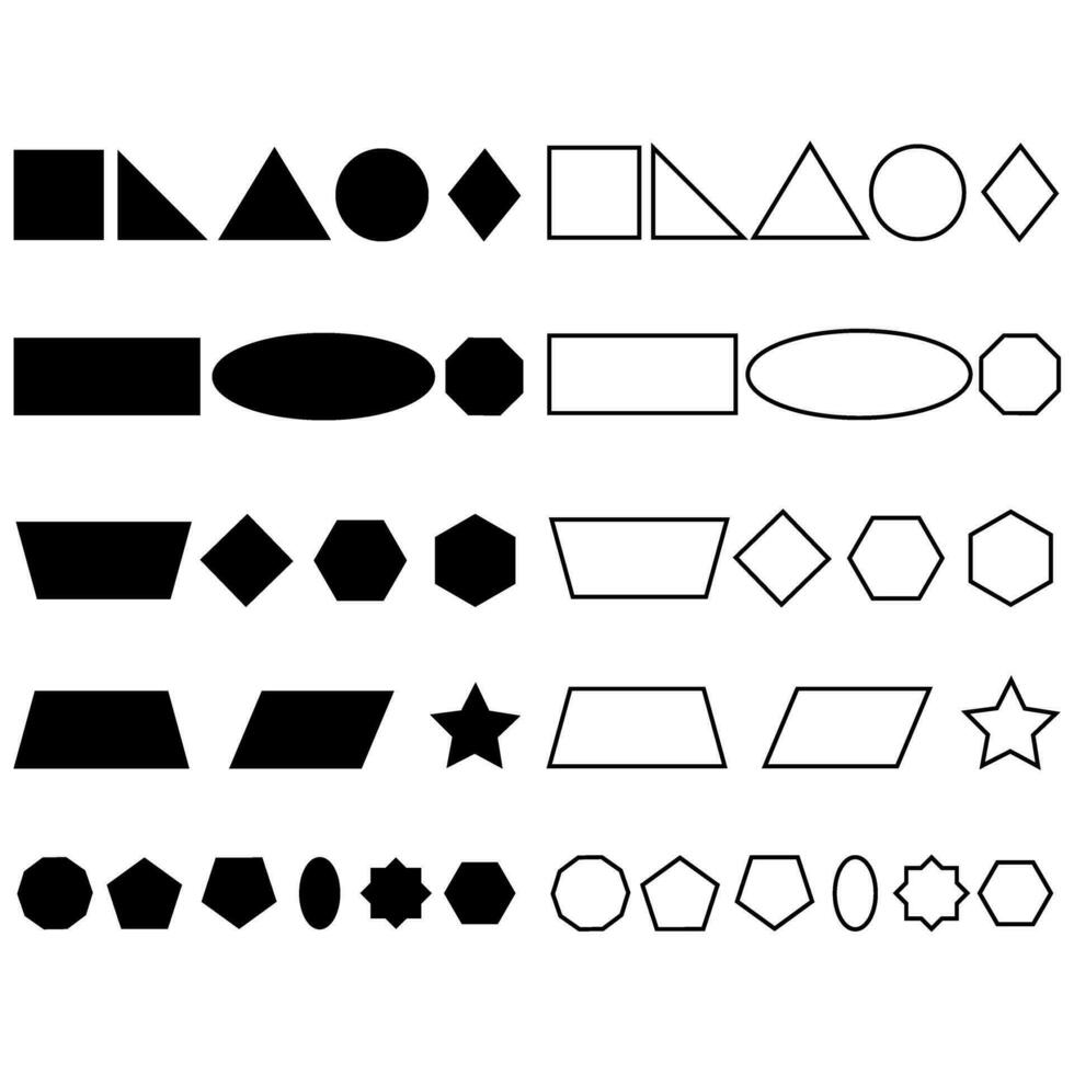 Set of simple geometric shapes including major ones - rectangle, circle, triangle. Icon, vector, sign, symbol. vector