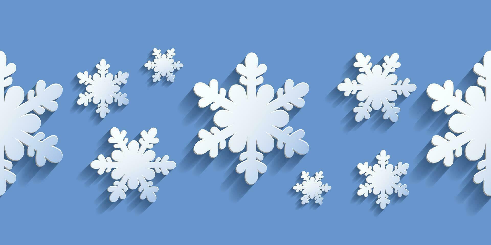 Winter seamless pattern with paper cut snowflakes. Christmas design 3D illustration on blue colored background for presentation, banner, cover, web, flyer, card, sale, poster and social media vector