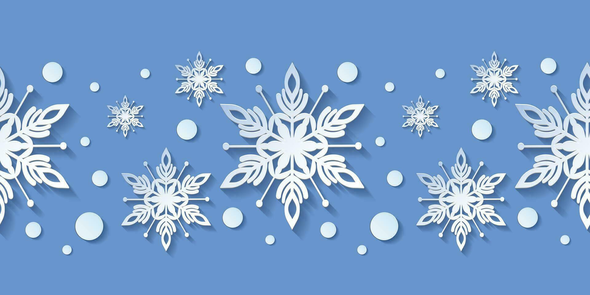 Winter seamless pattern with paper cut snowflakes. Christmas design 3D illustration on blue colored background for presentation, banner, cover, web, flyer, card, sale, poster and social media vector