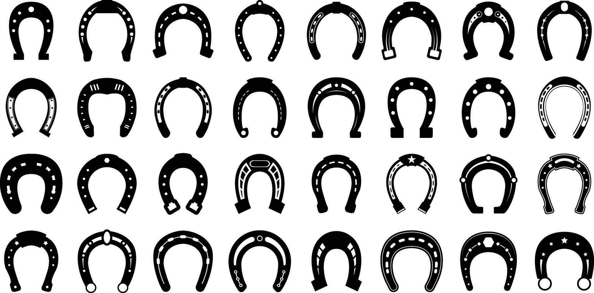 Set of horseshoe silhoutte. isolated vector illustrations on white background