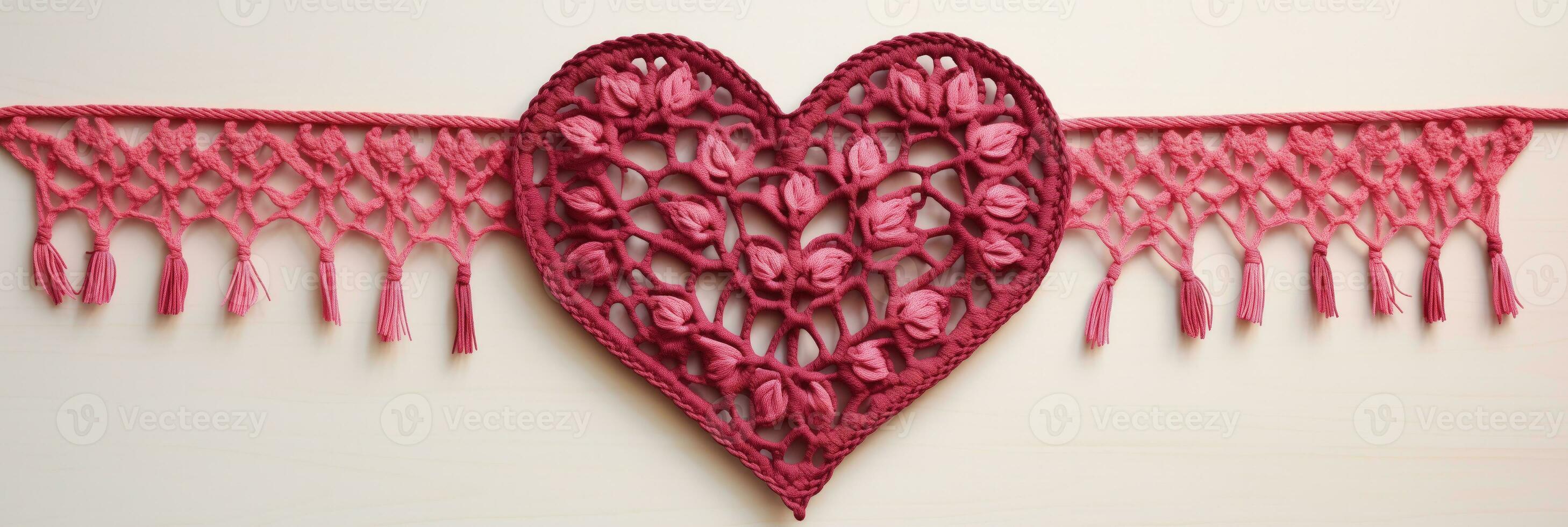 AI generated Handcrafted Pink Heart Macrame Wall Art photo