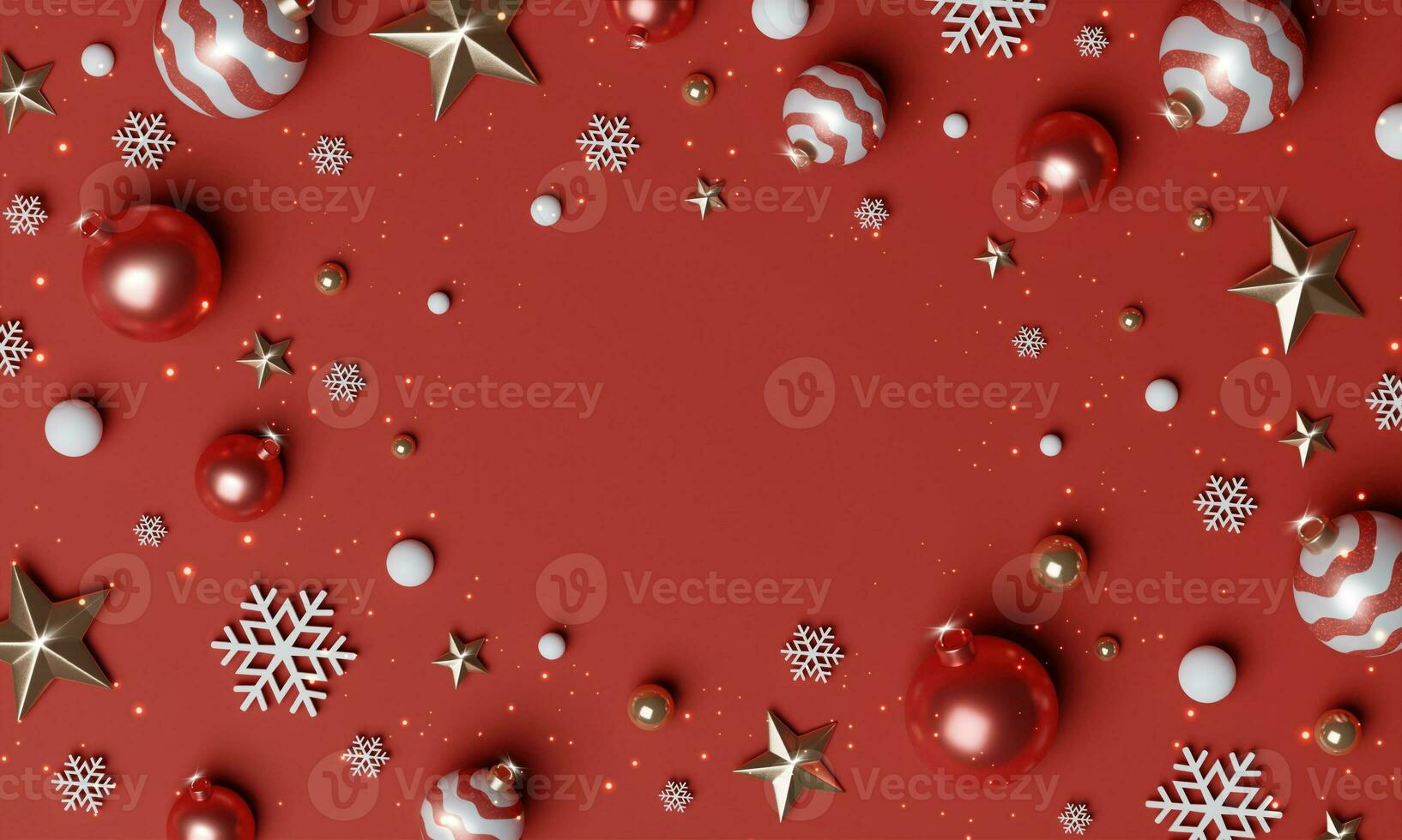 3d Christmas Abstract wallpaper. Realistic 3d with 4 design stage podium. Decorative festive elements glass bauble balls. Xmas holiday template podium. photo