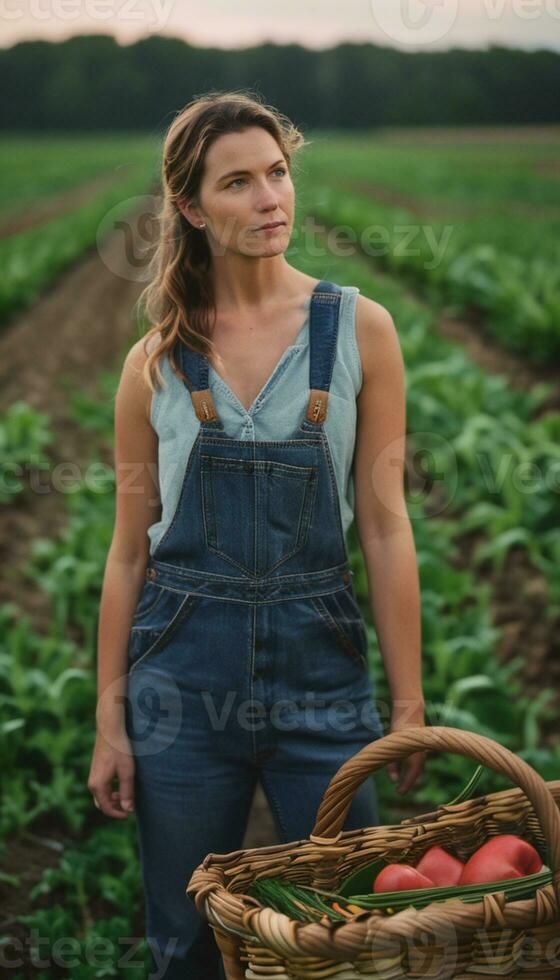 ai generado americano campos de gracia retratos de hembra agricultores foto