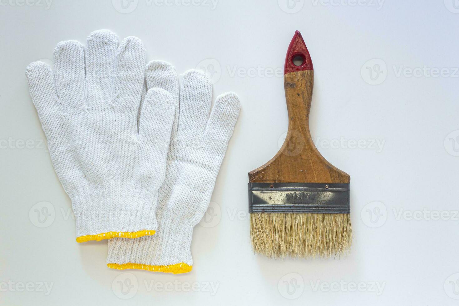 Home improvement basic tools,  wall painting tools on white background. photo