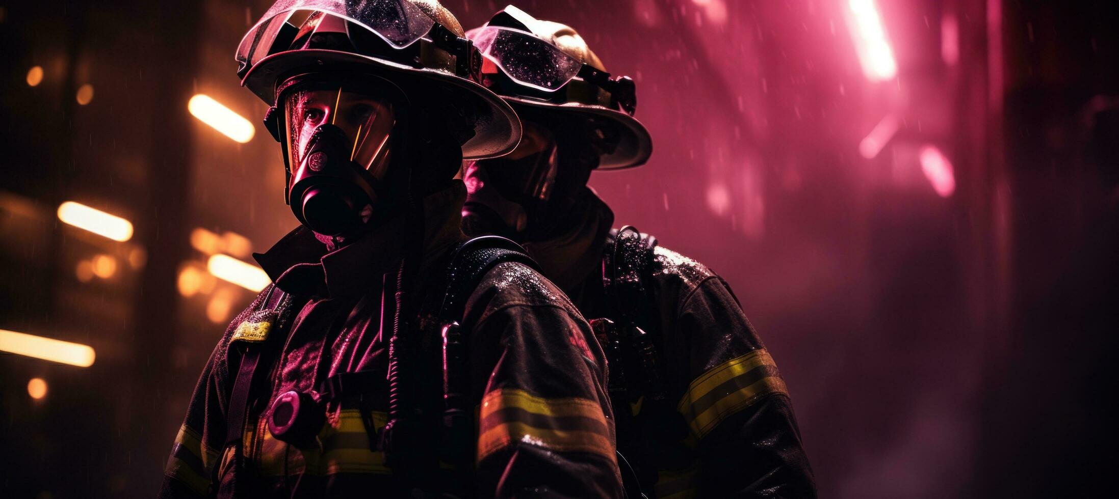 AI generated two firefighters are walking out in an area photo