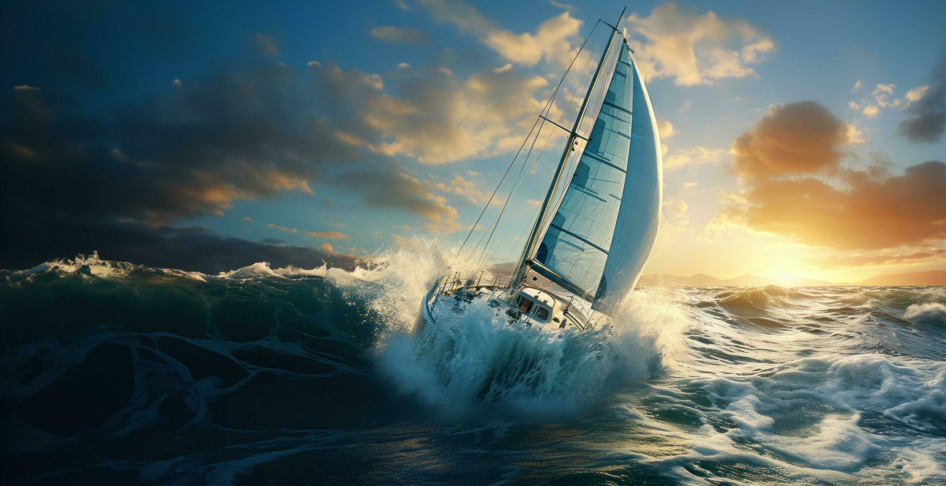 AI generated sailing sailboat in the ocean photo