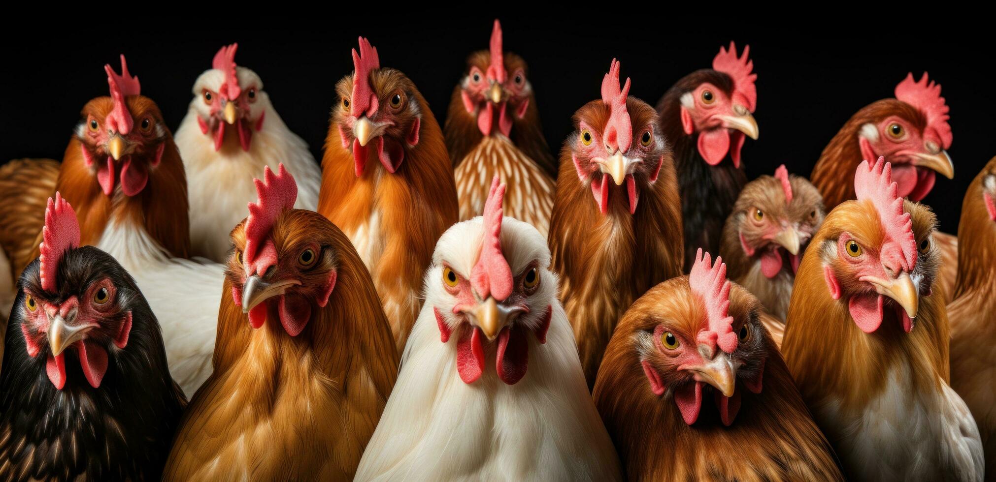 AI generated many chickens in hay sitting on white eggs photo