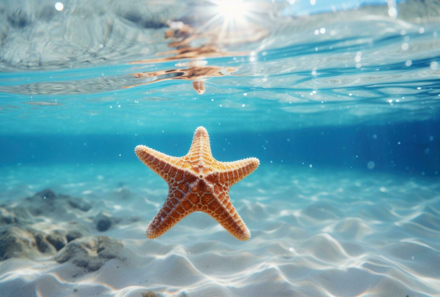 ai generado foto por jason dun de un estrella de mar en el playa debajo agua