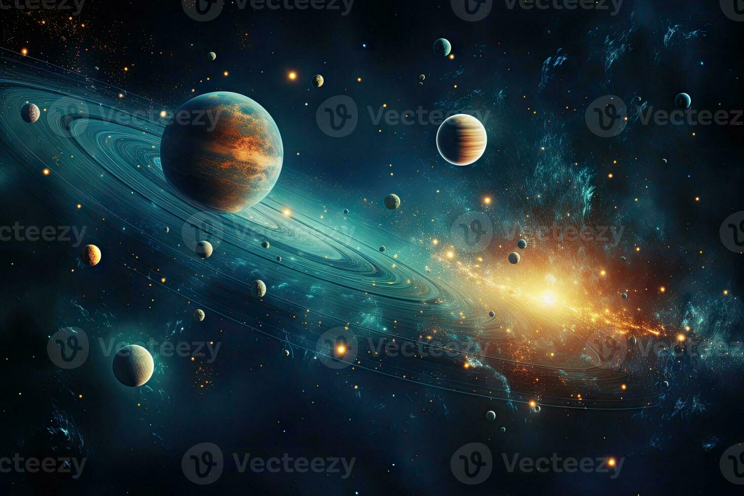 AI Generated Image showing the solar system and various space objects.by Generative AI photo