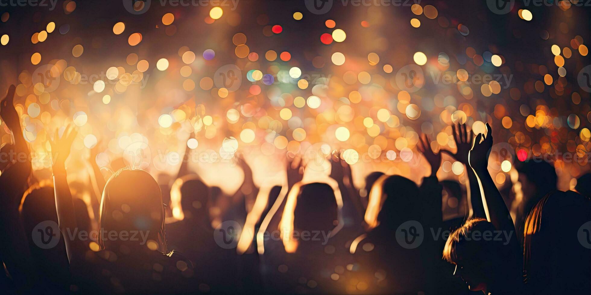 AI Generated blurred shining background people at party by Generative AI. photo