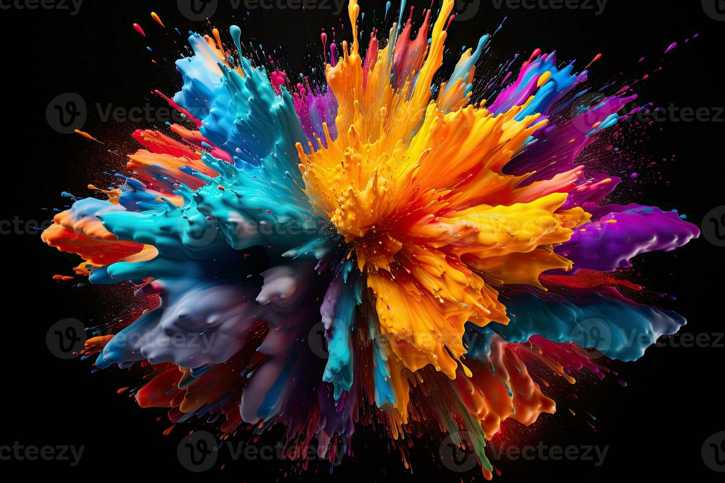 AI Generated abstract multicolored explosion on a black background. Abstract colorful explosion on Black background by Generative AI photo