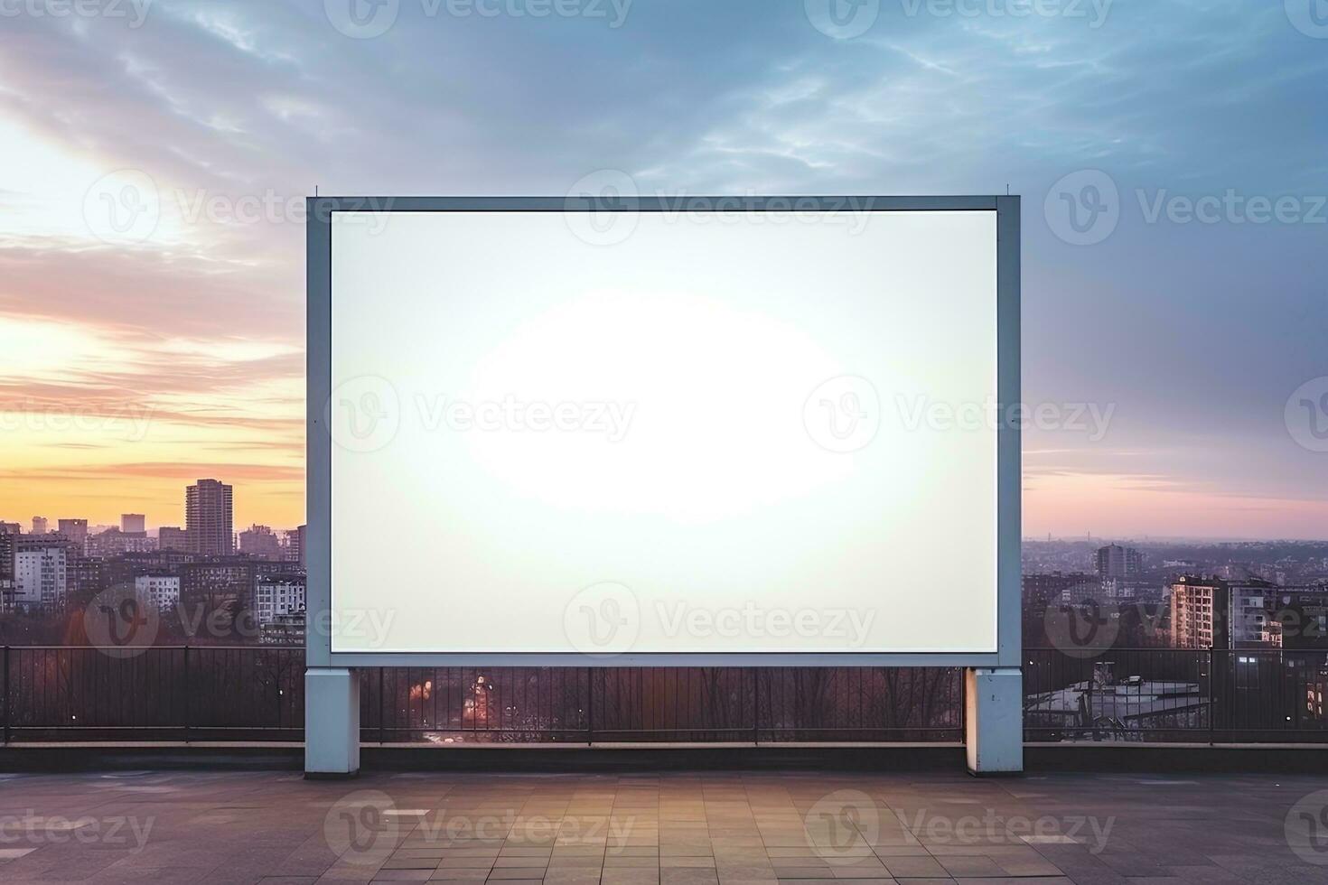 AI Generated white blank advertising billboard. street mockup panel. digital lightbox poster ad banner board. bus shelter advertising. green park background. vertical format sign. Generated AI photo