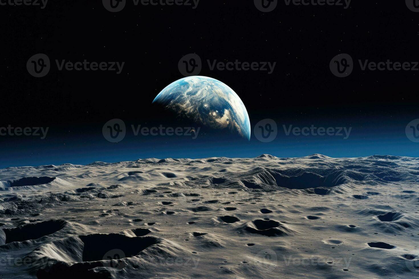 AI Generated Earth as Seen from the Surface of the Moon. by generative AI photo