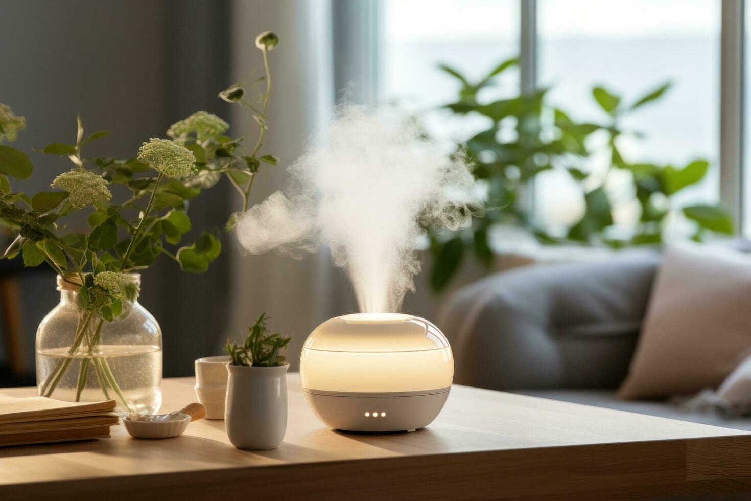 AI generated humidifier steamer in living room photo