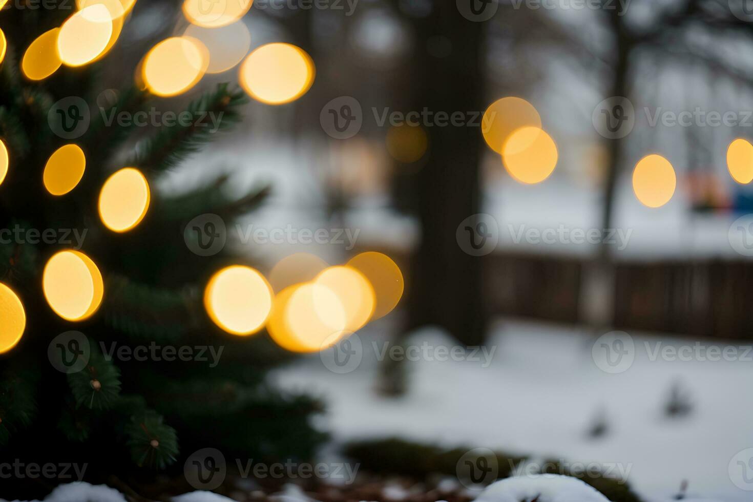 AI generated Bokeh Christmas background with shining lights photo