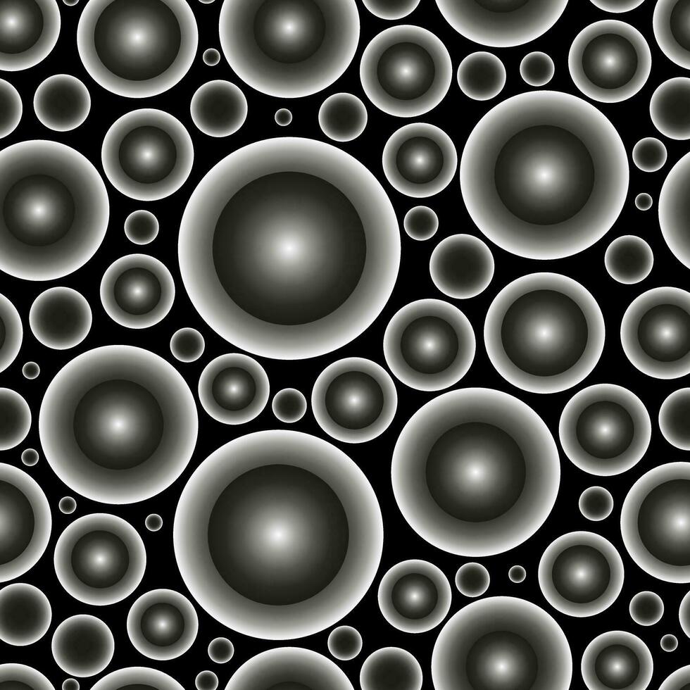 Abstract seamless pattern of gradient circles. Vector background. Big and small spherical balls futuristic print