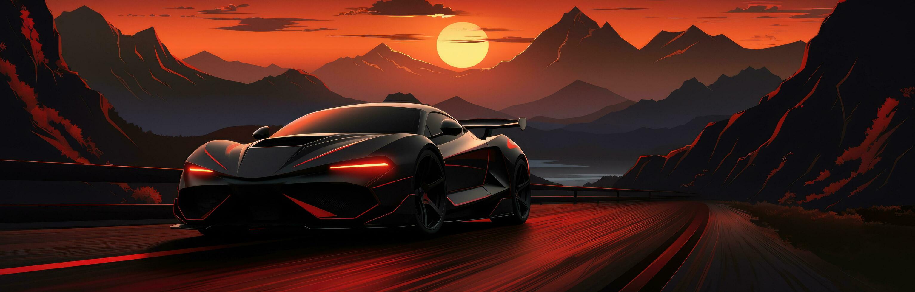 AI generated a super car driven down the road in the dark photo