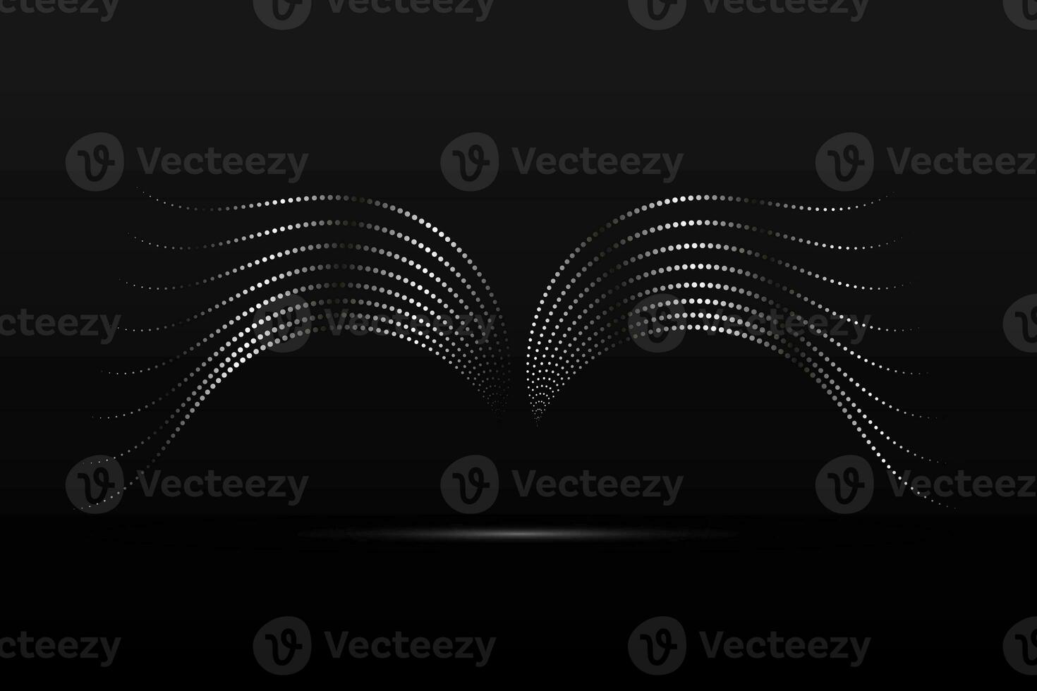 Silver wings linear wavy abstract on a black background. Angel wings. Vector graphics photo