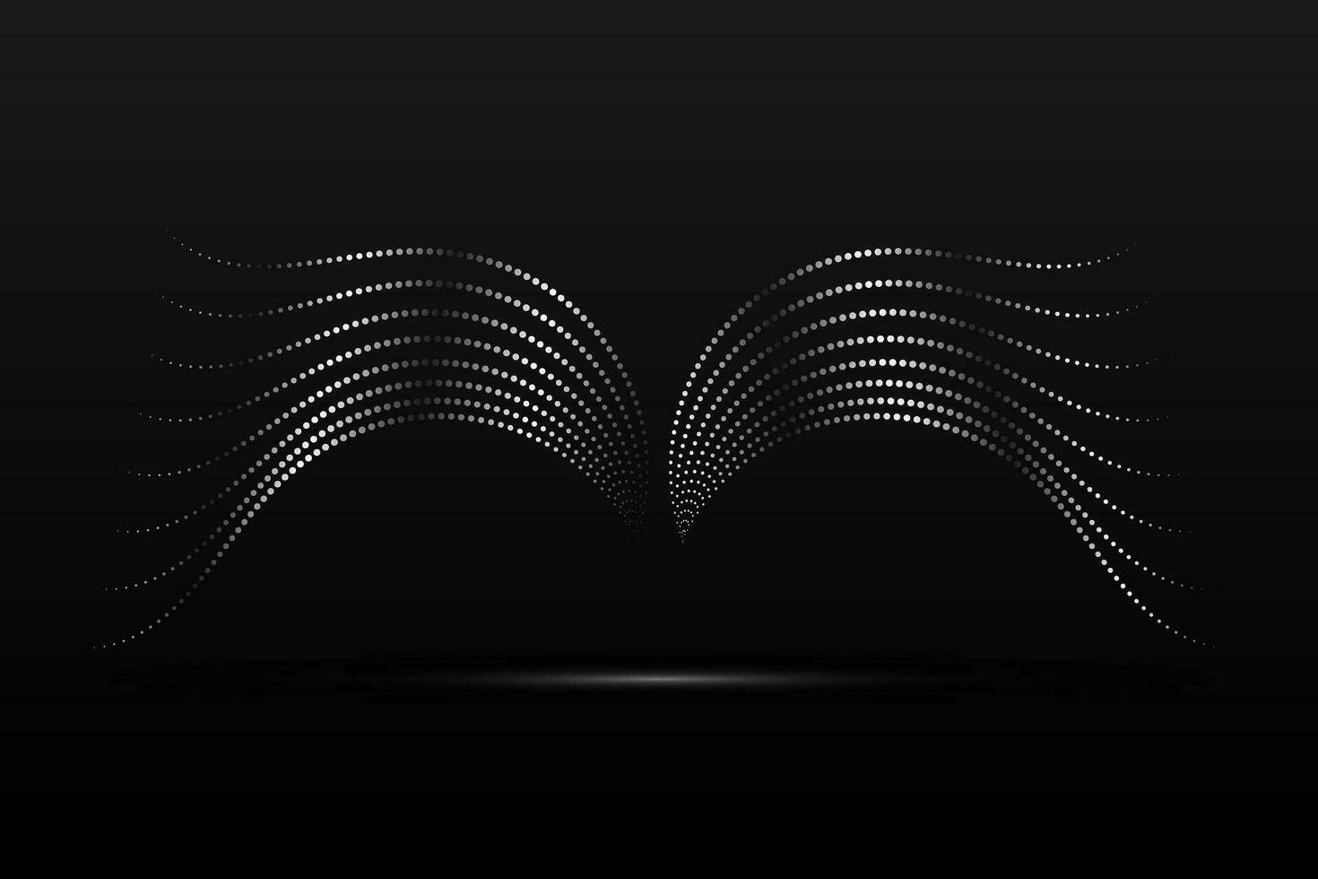 Silver wings linear wavy abstract on a black background. Angel wings. Vector graphics