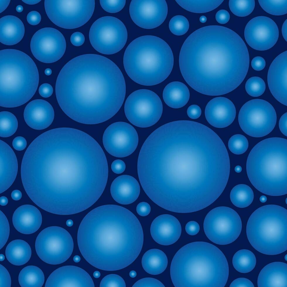 Abstract seamless pattern of blue balls of different diameters. Vector background. Big and small spherical balls futuristic print