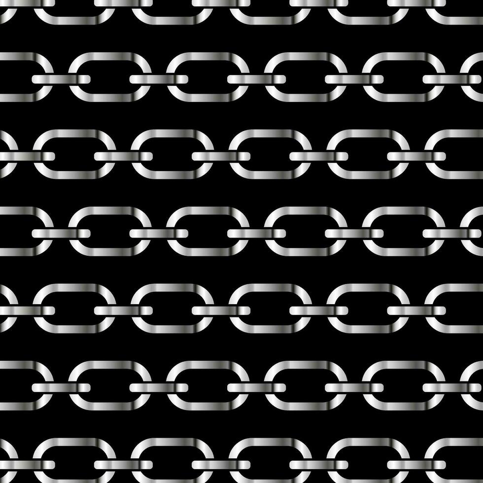 Silver pattern chains on a black background, Metal links repeat endlessly, Vector illustration