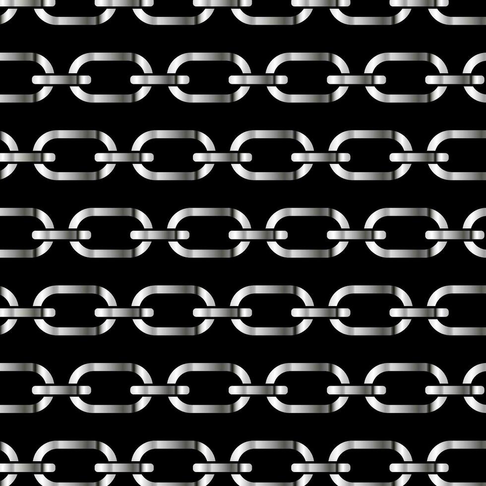 plata modelo cadenas en un negro fondo, metal Enlaces repetir sin cesar, vector ilustración