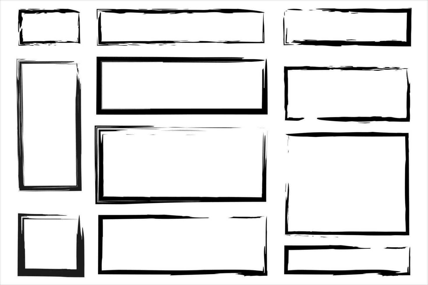 grunge conjunto de cuadrado y rectangular marcos tinta vacío negro cajas colección de rectangular fronteras rectangular marco sellos vector ilustración aislado en blanco antecedentes