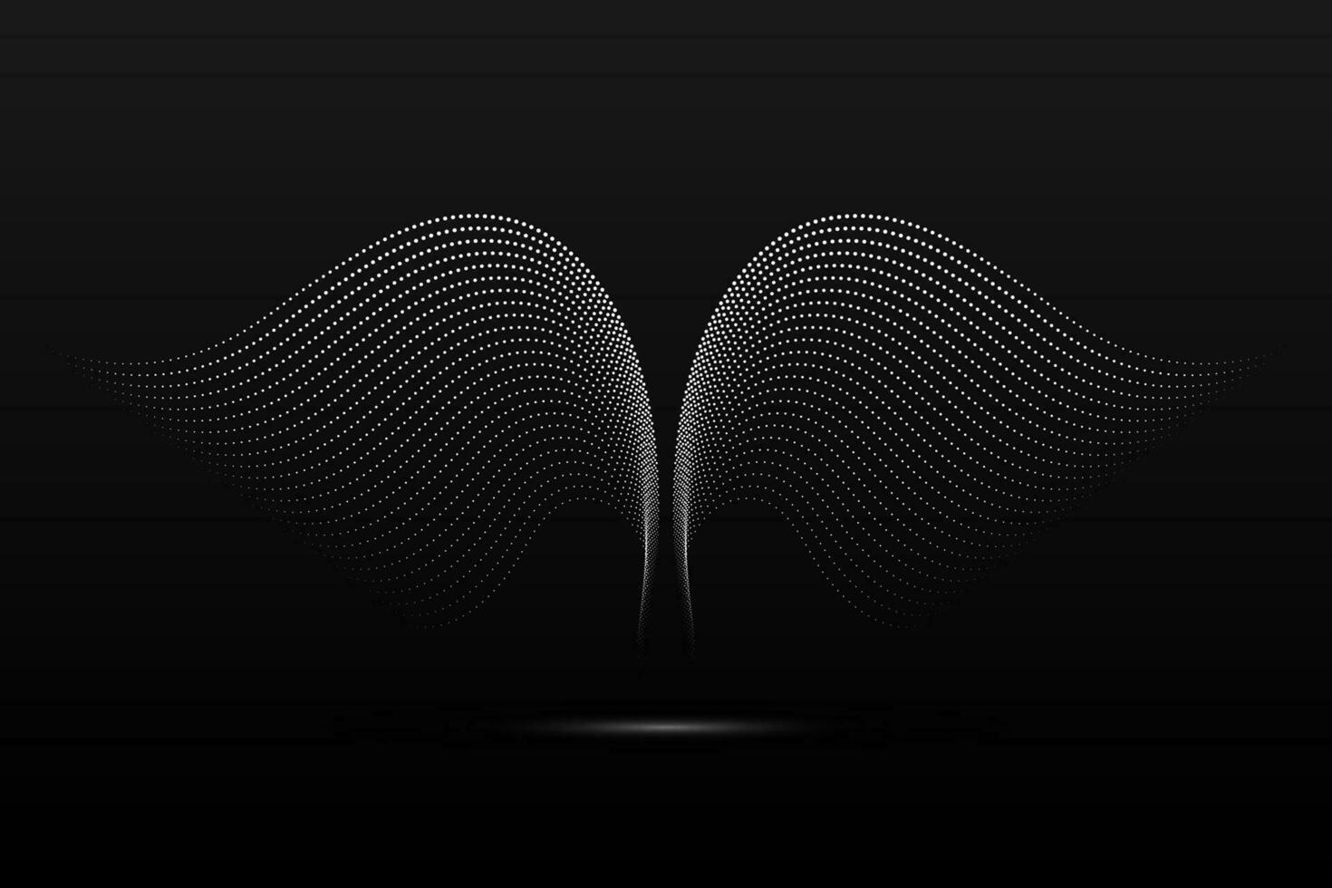 Silver wings linear wavy abstract on a black background. Angel wings. Vector graphics