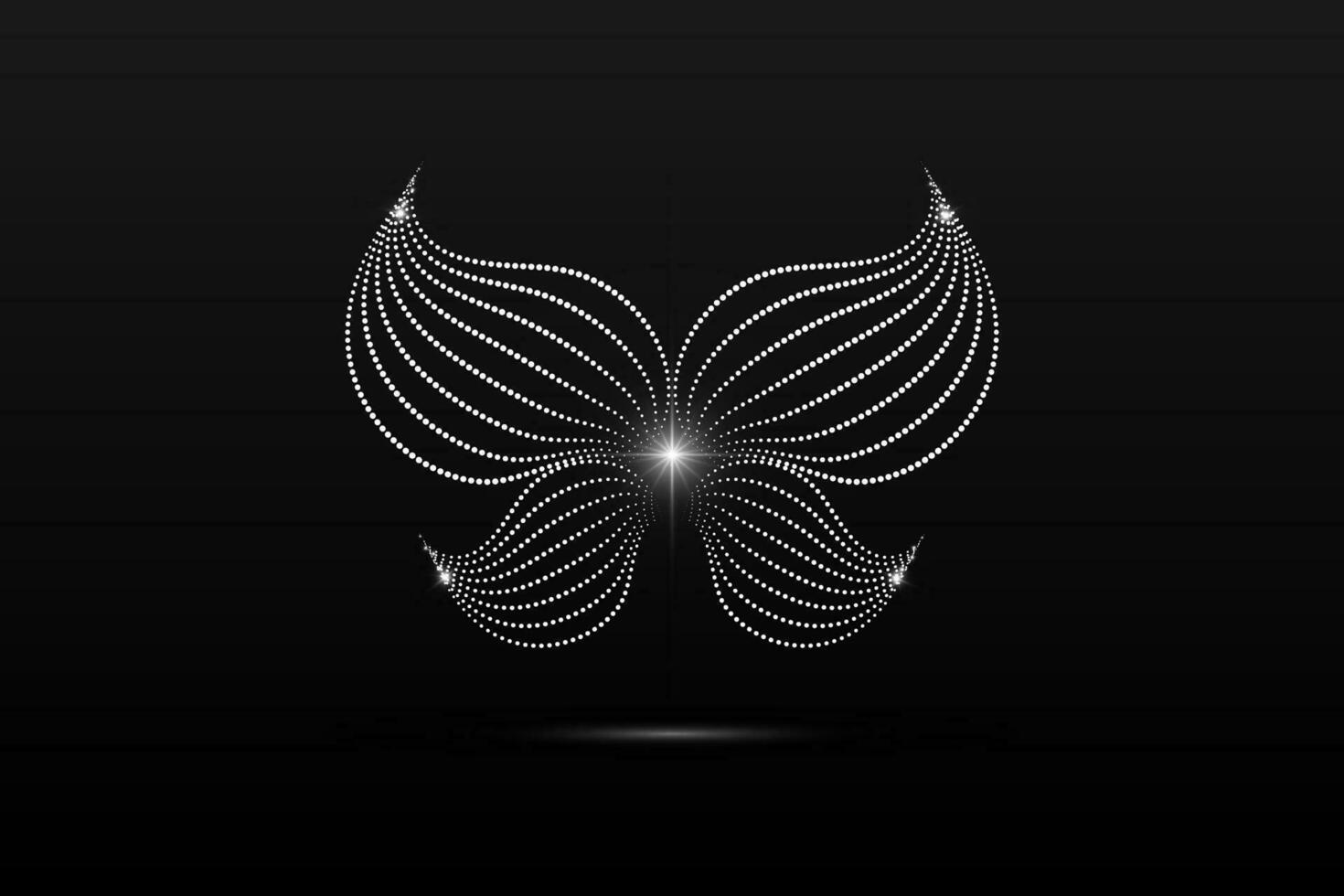 Silver wings linear wavy abstract on a black background. Angel wings. Vector graphics