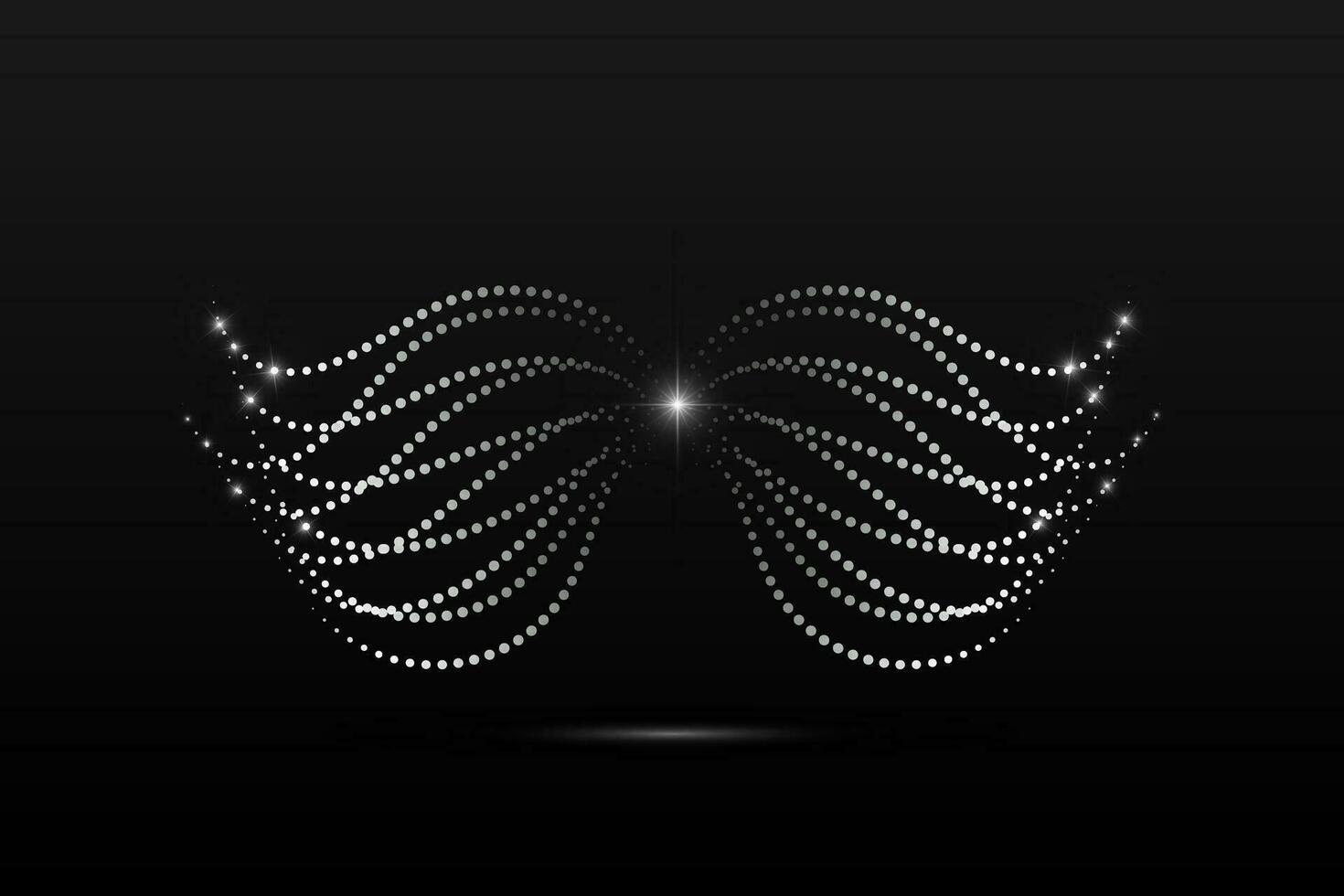 Silver wings linear wavy abstract on a black background. Angel wings. Vector graphics