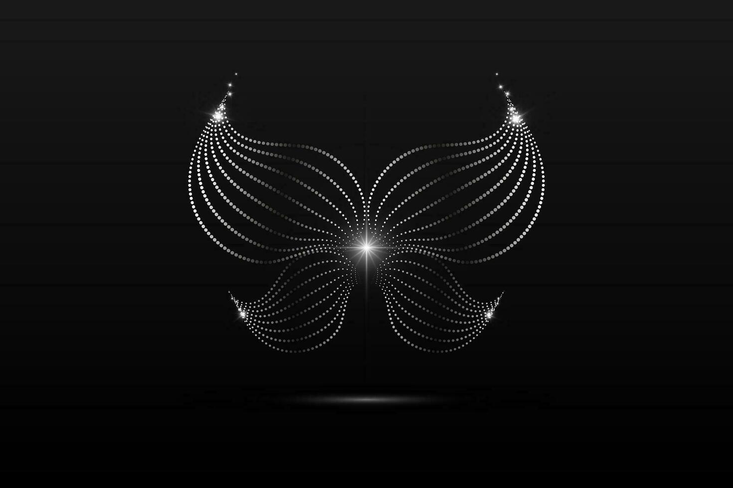 Silver butterfly linear wavy abstract on a black background. Angel wings. Vector graphics