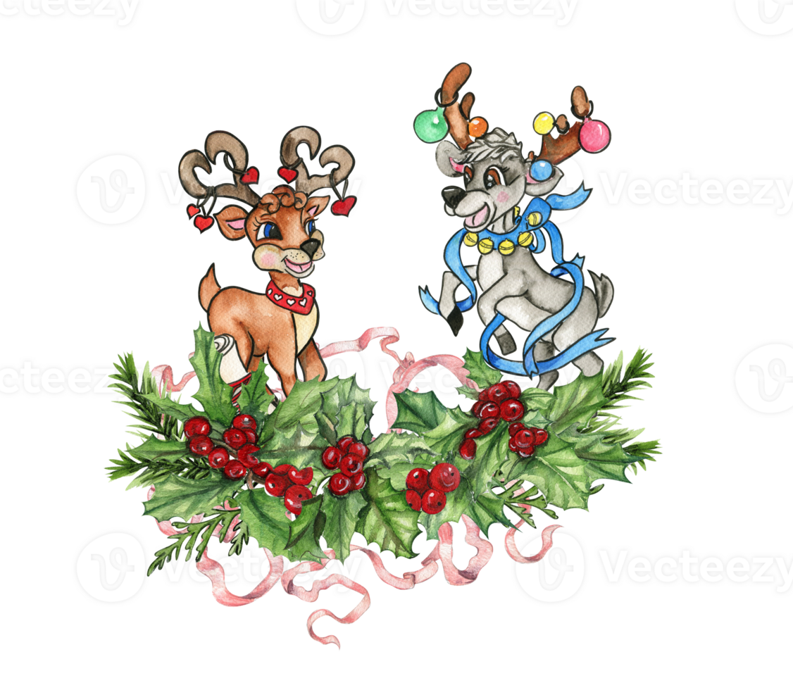 Christmas composition with deer. png
