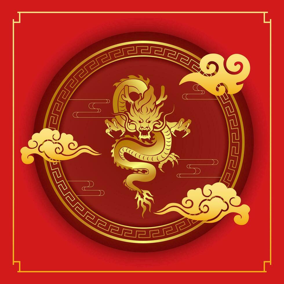 golden dragon chinese new year greeting card vector