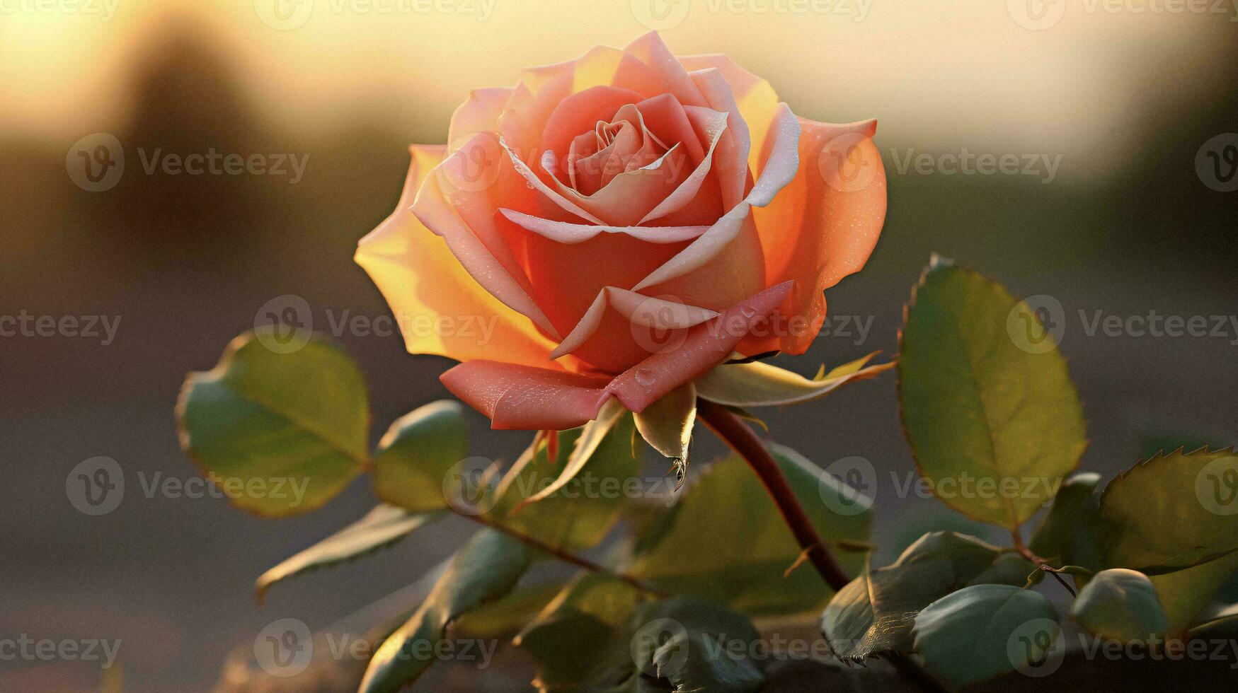 AI generated a rose is shown in the rain with leaves photo