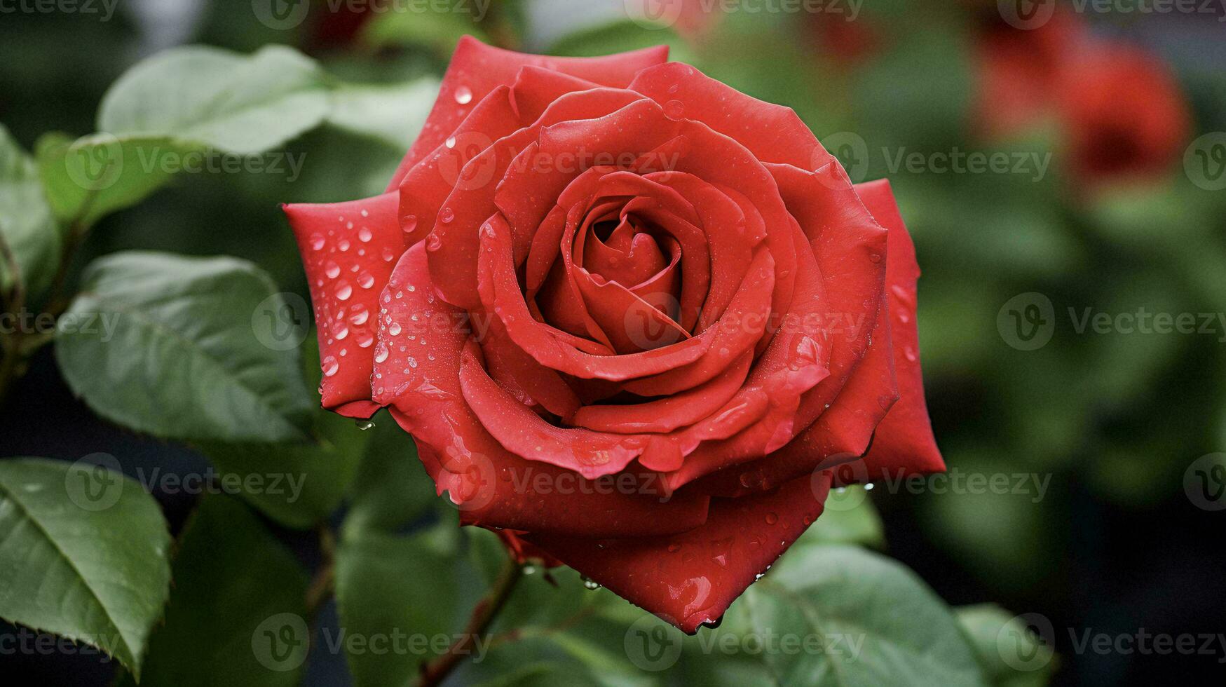 AI generated a rose is shown in the rain with leaves photo