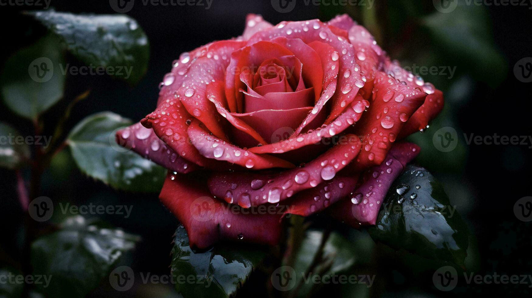 AI generated a rose is shown in the rain with leaves photo