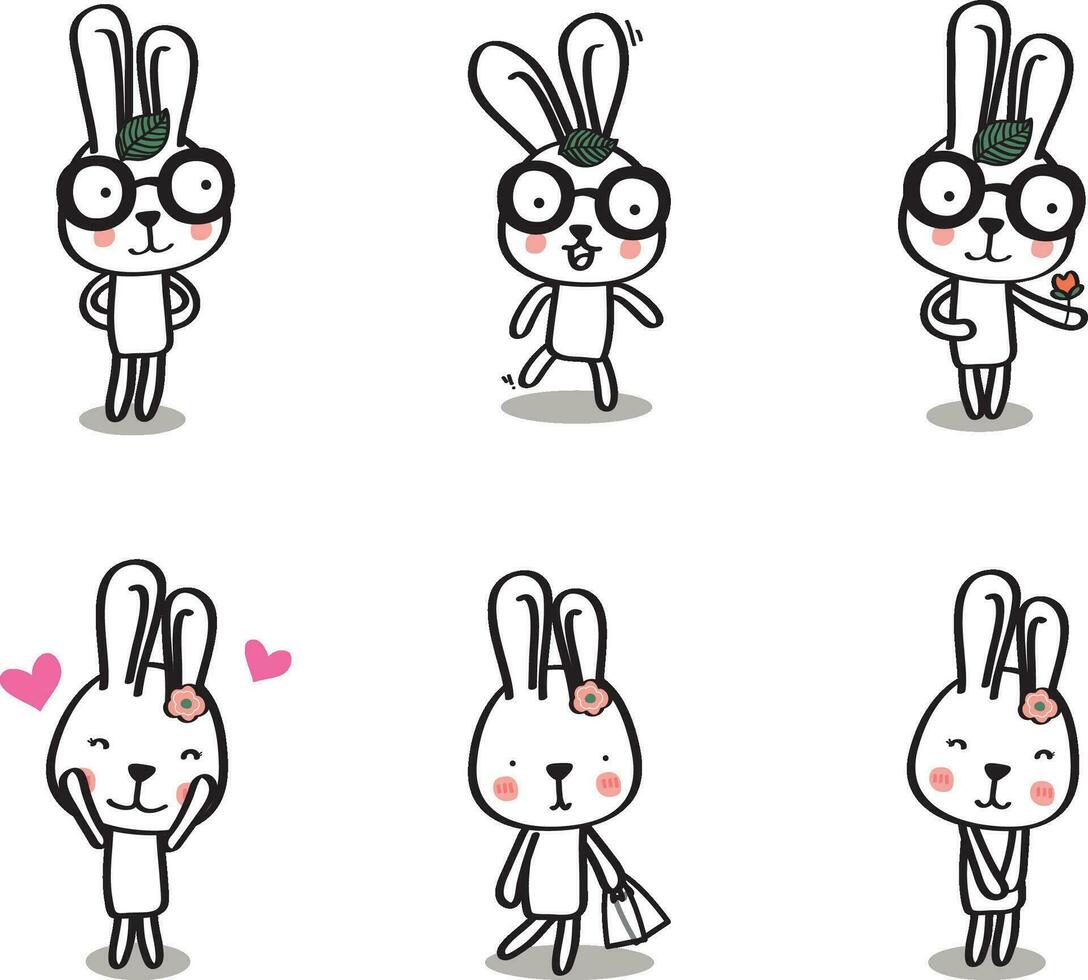 Cute easter white bunny. Rabbit cartoon vector collection. Cute Rabbit cartoon character set.