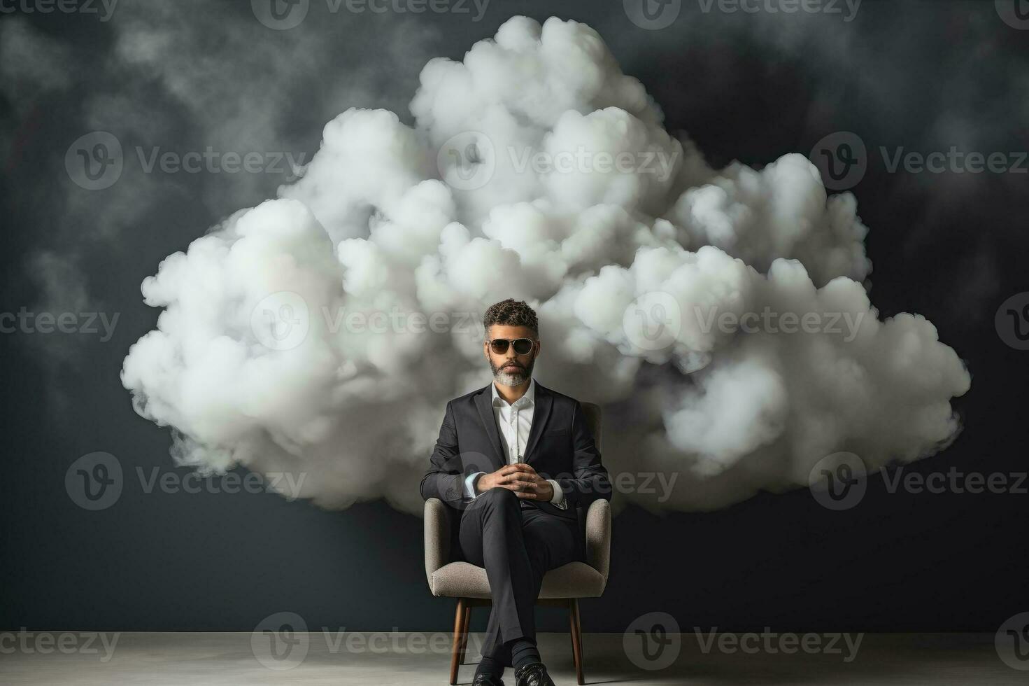 AI generated Innovation Hurdle - Businessman in a Mental Fog of Creative Block photo