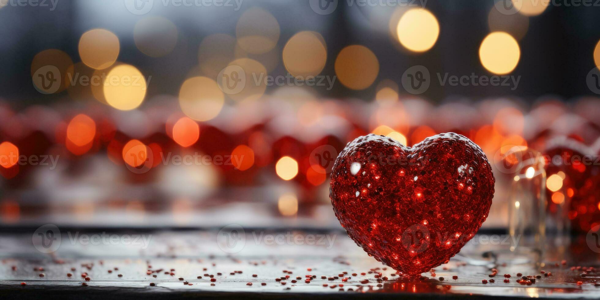 AI generated Sparkling Passion - Abstract Bokeh Lights with Red Hearts photo