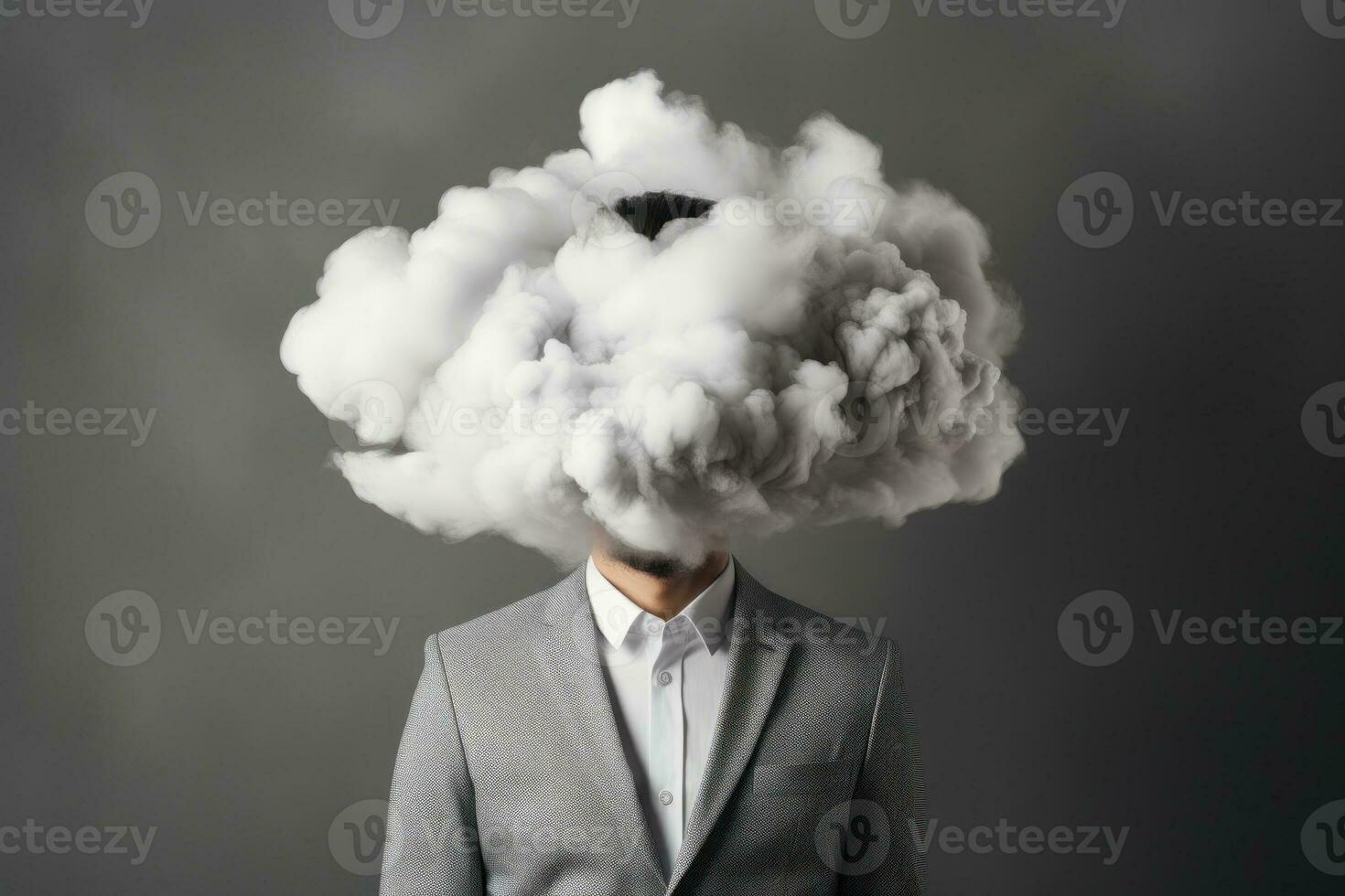 AI generated Lost in Thought - Businessman Surrounded by Fog of Creative Uncertainty photo